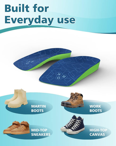 3/4 Length High Arch Support Insoles, QBK Plantar-Fasciitis Insoles for Flat Feet, All-Day Comfort XL
