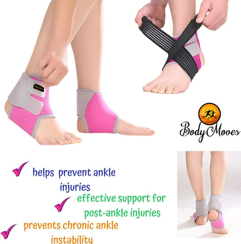 BodyMoves Kid's Ankle Brace Support PLUS Hot and Cold Ice Pack (Sweet Pink, SMALL for Little Kids)