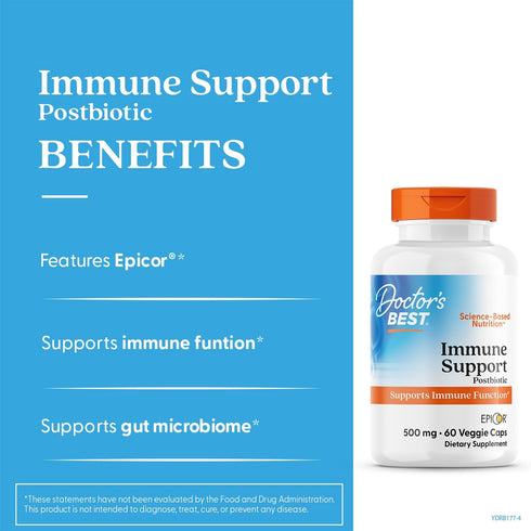 Doctors Best Immune Support Postbiotic, Vegan, Non-GMO, Gluten Free, 60 Veggie Caps, Supports Immune Function