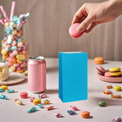 KEYYOOMY Mini Blue Paper Bags, Blue Party Favor Bags, Small Goodie Bag, 24 CT