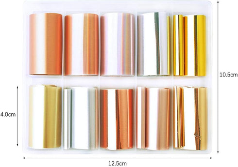 SILPECWEE 10 Rolls Gold Rose Gold Flakes, Metallic Nail Transfer Foils for Nail Art Stickers