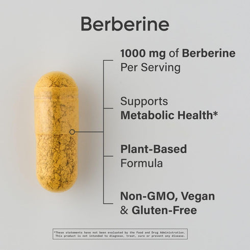 Sports Research Berberine - Herbal Ayurvedic Metabolic Health Support - 1000 mg - 60 capsules - Vegan Certified, Gluten-Free, Non-GMO