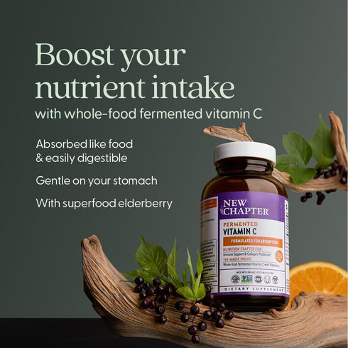 Immune 60 Count New Chapter Fermented Vitamin C + Elderberry, ONE Daily for Support & Collagen Protection, Made