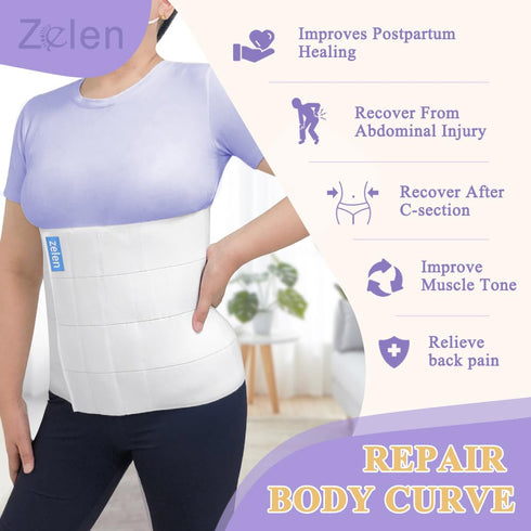 Zelen Abdominal Binder Post Surgery - Belly Band for Hysterectomy, Bariatric, Tummy Tuck, 4 Panel Compression Wrap