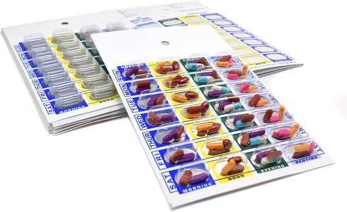 Medi-Aid Weekly Cold Seal Medication Blister Pack System Cards - 4 Times a Day, 24 Compartments, 6 Pack, One Piece Unit
