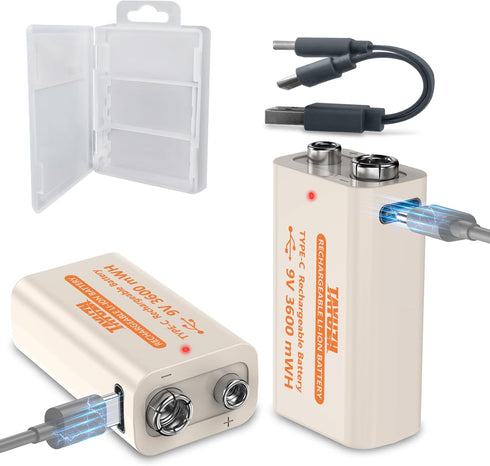 TAYUZH 9V Rechargeable Battery 3600mWh 9 V High Capacity Lithium Batteries for Smoke