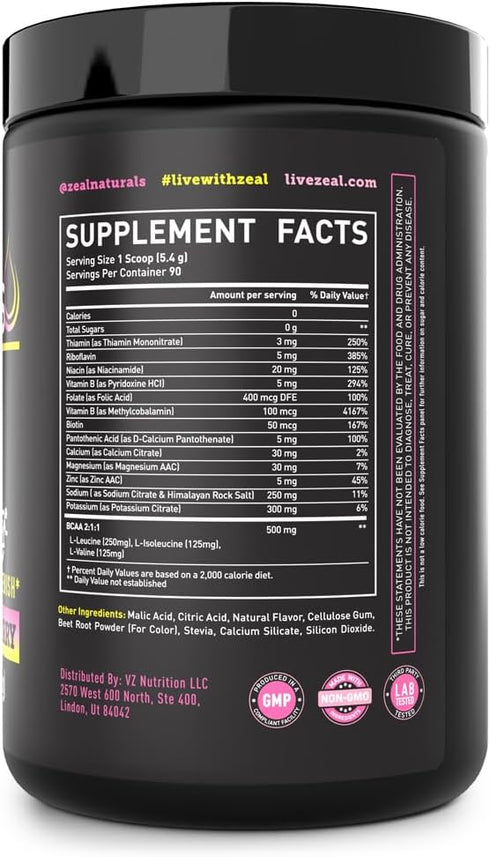 Zeal Naturals Electrolyte Powder Recovery Drink - 90 Servings Lemon Berry with BCAAs & B-Vitamins