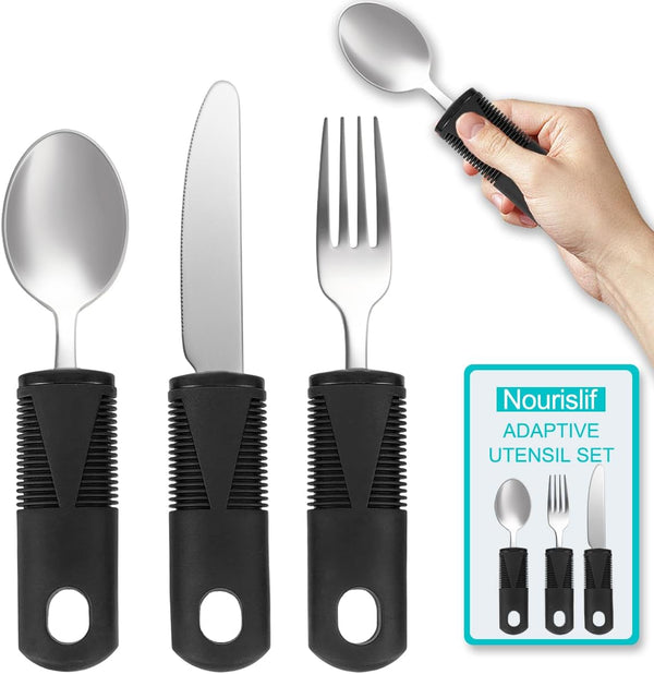 Adaptive Utensils, 3pcs for Hand Tremors, Elderly, Arthritis, Parkinsons - Easy Grip Aids, Weighted Silverware