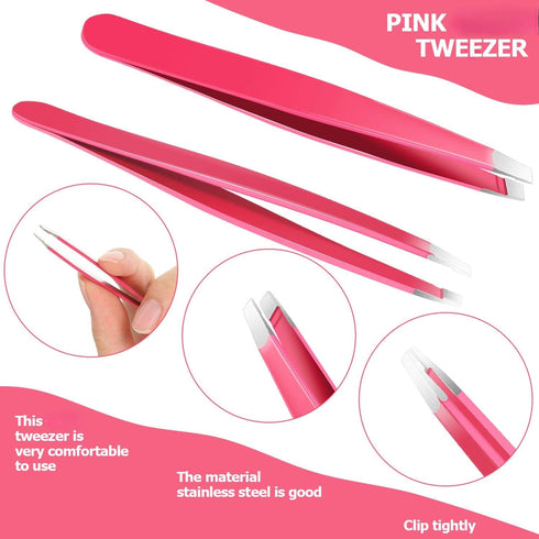 Mudder 12 Pcs Eyebrow Tweezers Set, Stainless Steel Slanted Tip Tweezers in Bulk for Men and Women, Rose Red
