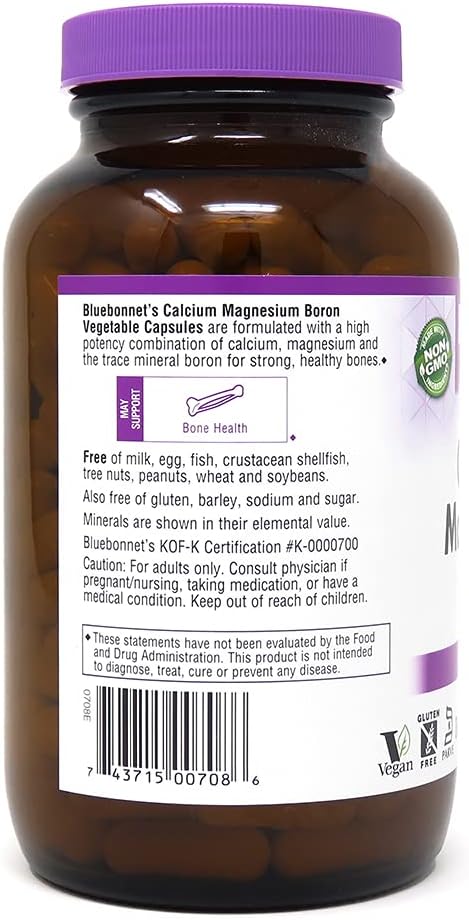BlueBonnet Calcium Magnesium Plus Boron - 180 Count Vegetarian Capsules, Off-White