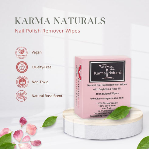 Karma Organic Natural Nail Polish Remover Wipes, 100% Soy Based, Non-Toxic, Vegan, Cruelty-Free – Pack of 10