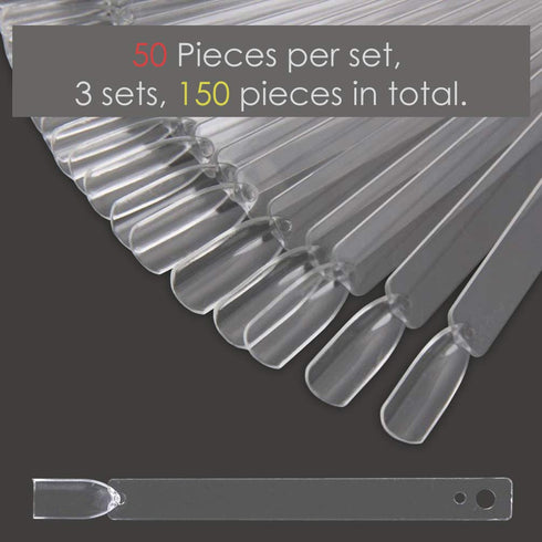 KINGMAS 150 Pcs Nail Swatches Sticks with Ring, Clear Nail Art Color Display False Nail Tips Polish Practice
