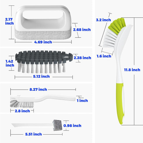Holikme 7 Pack Dish Cleaning Brush & Pad Set, Kitchen Scrub Brush, Scouring Pad, Bendable Clean Brush & Groove Gap