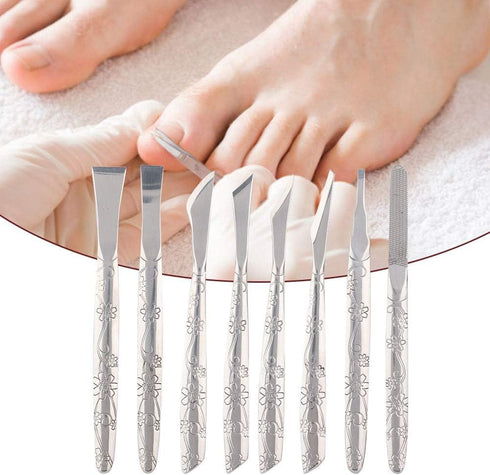 Ingrown Toenail Tool, 8pcs Stainless Steel Foot File, Dead Skin Remover, Pedicure Tool Set for Ingrown Foot Care