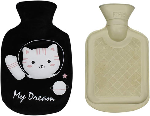 RARITYUS Cute Cat Rubber Hot Water Bottle with Plush Fleece Cover, Hand Feet Belly Warmer