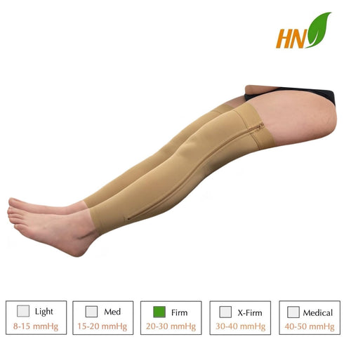 HealthyNees 20-30 mmHg 2X-Large) Footless Thigh High Compression Wide Leg Stocking Zipper (With Zipper Beige