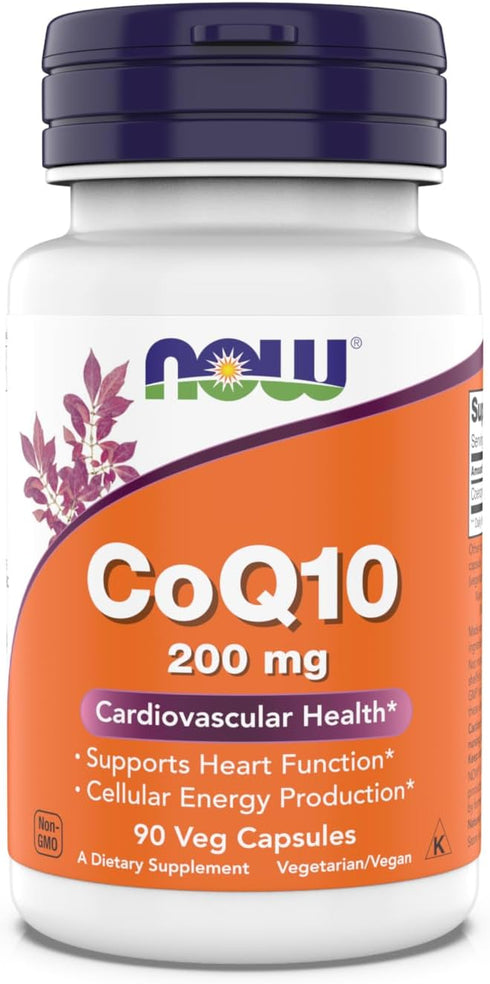 NOW Supplements CoQ10 (Coenzyme Q10) 200 mg - Supports Cardiovascular Health*, Kosher, Vegan 90 Vegetarian Capsules
