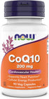 NOW Supplements CoQ10 (Coenzyme Q10) 200 mg - Supports Cardiovascular Health*, Kosher, Vegan 90 Vegetarian Capsules