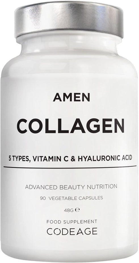 Amen Multi Collagen Peptides Capsules - 90 Pills with Hyaluronic Acid, Vitamin C, 5 Types of Collagen Protein