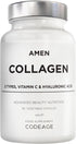 Amen Multi Collagen Peptides Capsules - 90 Pills with Hyaluronic Acid, Vitamin C, 5 Types of Collagen Protein