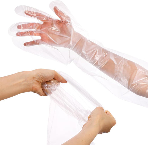 Okllen 100 Pcs Disposable Dressing Gutting Gloves, 35 Inch Extra Long for Hunting Field Dressing
