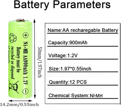 1.2v AA NIMH 900 mah Rechargeable Batteries, 12 Pack Double A Rechargeable Battery for Solar Lights, String Lights Pathway Lights,Mouse, Keyboard