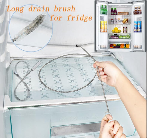 2-Pack Flexible Nylon Drain Pipe Hose, Slim Feeding Tube Cleaner with Stainless Steel Brush (61"+40")