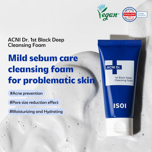 isoi ACNI Dr. 1st Deep Cleansing Foam 75ml (2.54 fl oz) | Gentle & Moisturizing Foam Cleanser for Oily Skin | Acne-Prone Skin Care by Removing Sebum | Korean Skin Care