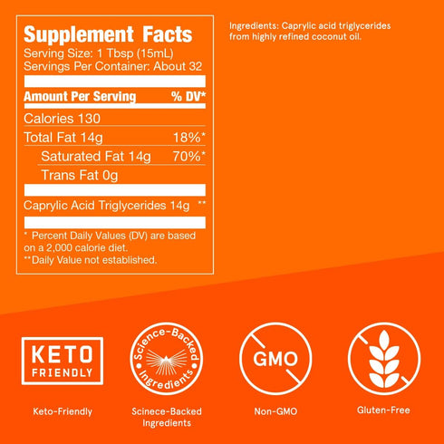 Bulletproof Brain Octane C8 MCT Oil, 16 Ounces, Keto Supplement for Energy and Fewer Cravings