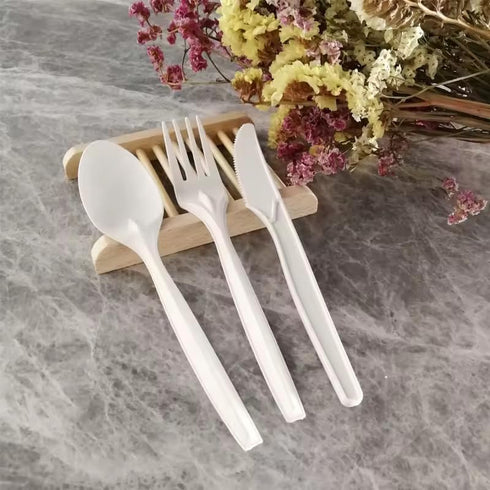 100% Eco Friendly Compostable Spoons, 50 Large Disposable Utensils, Cornstarch Based, Durable and Heat Resistant