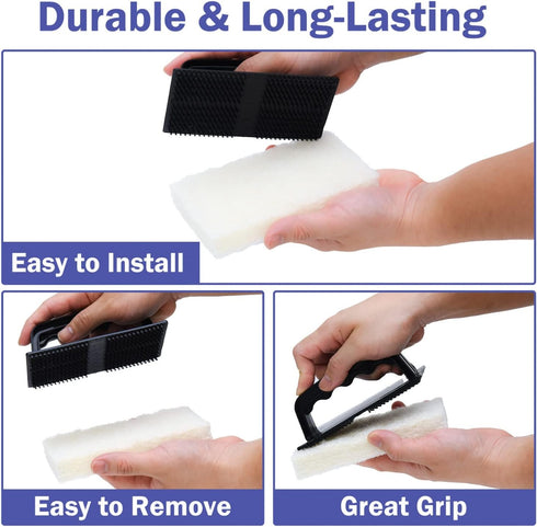 Handled Scrubber Set, Non-Scratch Bathroom Scrubbing Pads, Reusable Cleaning Sponge for Shower Tile, Bathtub, Sink, Spas