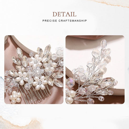 JAKAWIN Bride Wedding Hair Comb - Pearl Flower Hair Piece Rhinestone Bridal Accessories for Women