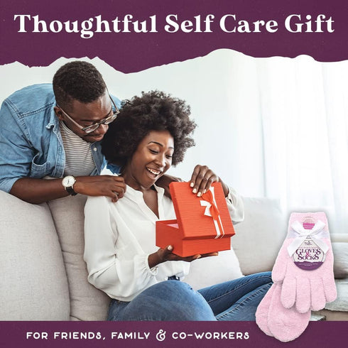 Pink Fuzzy Moisturizing Socks and Gloves Set with Aloe and Vitamin E for Women | Self-Care Gifts
