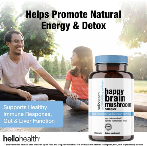 Happy Brain Mushroom Complex Nootropics Supplement, 10 Mushroom Supplement for Mental Clarity, Energy & Immune Support