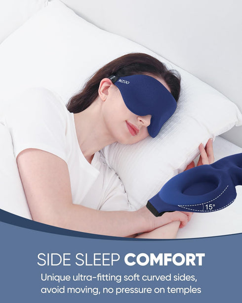 MZOO Sleep Eye Mask for Side Sleepers - 3D Light Blocking Patented Design Night Blindfold, Blue
