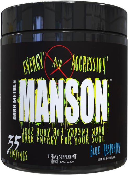 DARK METAL Inc. Manson High Stim Pre Workout Powder, Energy Focus Strength, Blue Raspberry, 35 Servings