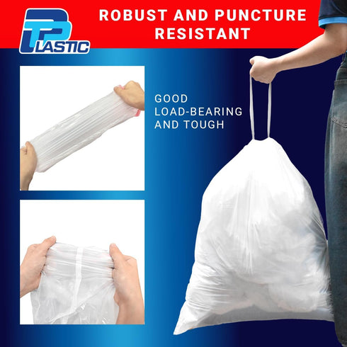13 Gallon Drawstring Trash Bags, White Garbage Bags, Unscented, 132 Count, Strong Can Liners for Kitchen Home Office