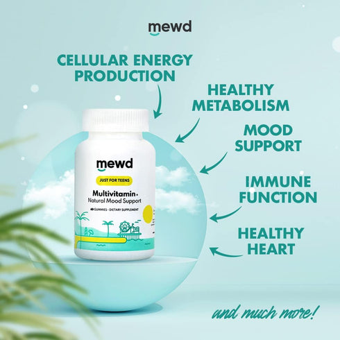 Gummies D3, B6, B9 B12, Immune MEWD Teen and Kids Mood Support Multivitamin - Natural Focus & Calm with L-Theanine