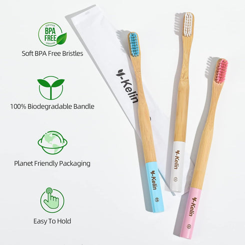 Y-Kelin Bamboo V-Shaped Orthodontic Toothbrush, Eco-Friendly Bamboo Toothbrush (3pcs) Soft Bristle (Pink Soft)