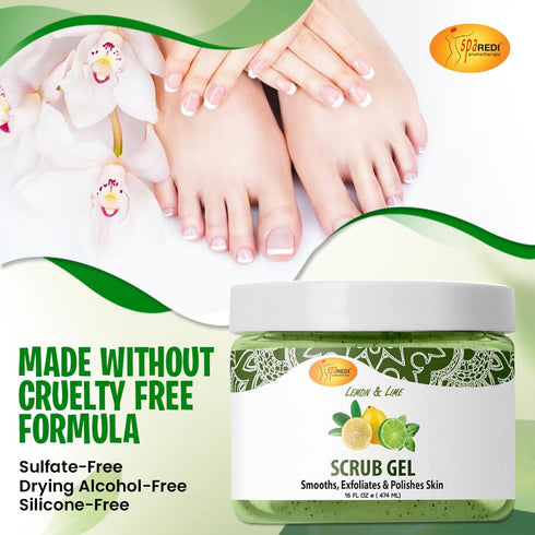 SPA REDI Exfoliating Scrub Pumice Gel - Lemon & Lime, 16 Oz for Manicure, Pedicure, and Body Exfoliation