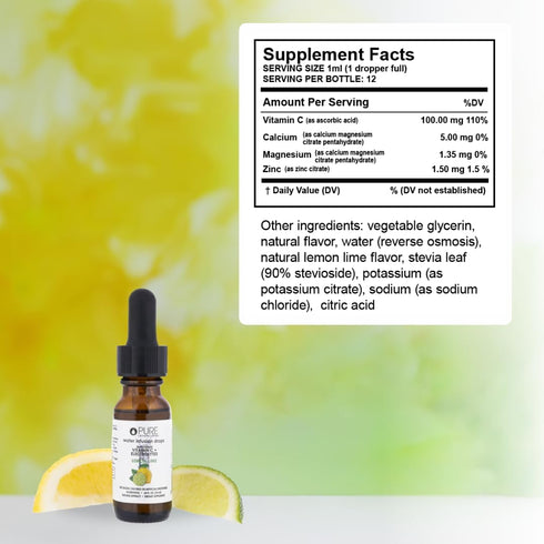 Pure Inventions Antioxidant Vitamin C + Electrolytes, Lemon Lime Water Infusion Drops, No Sugar or Calories, 12 Servings
