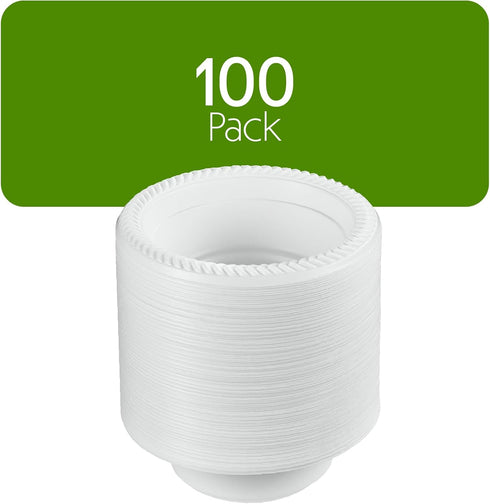 PLASTICPRO 100 PCS White Plastic Bowls - 5 oz Premium Quality Disposable Dishes for Parties