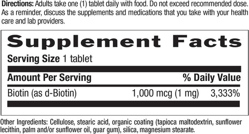 Country Life Biotin 1mg - 100 Tablets, Supports Healthy Hair, Skin & Nails, Certified Gluten Free, Vegan, Halal