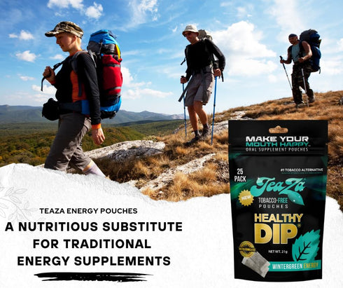 Teaza Herbal Energy Pouches, Tobacco Alternative Nicotine Free Dip, Healthy Wintergreen Energy (2 Pack)