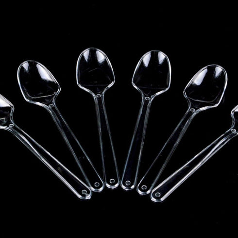 AKOAK 100 Count Mini Clear Plastic Disposable Spoons for Dessert, Appetizer, Ice Cream, and Soup