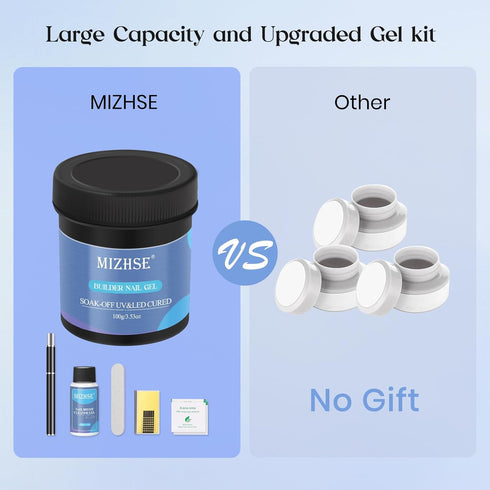 MIZHSE 100ML Nail Builder Gel Kit, Larger Capacity Builder Gel for Nails, LED Nail Lamp Clear Hard Gel Builder Base Nail Strengthener Extension Gel with Nail Brush Clean Gel, for Nail Salon & Home DIY