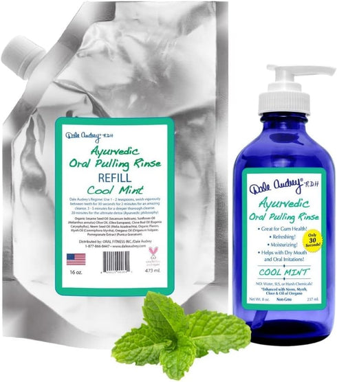 Natural Oil Pulling for Teeth and Gums | Organic Mint Flavored Mouthwash for Bad Breath | 16oz Cobalt Glass Bottle