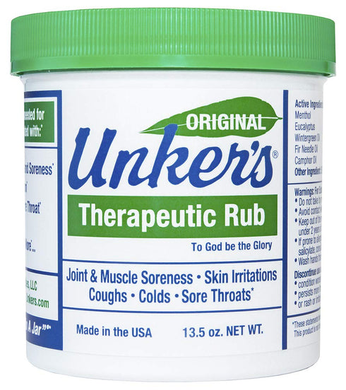 Unkers Therapeutic Rub 13.5 ounces for Joint Pain, Sore Muscles, Burn Cream, Cough Relief