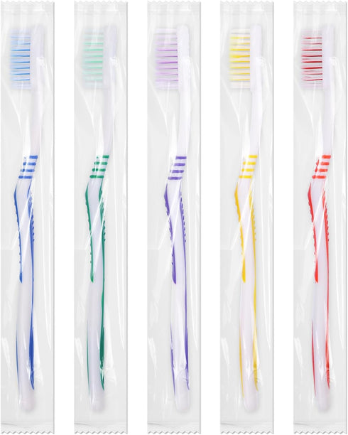 100 pcs Bulk Toothbrushes Individually Wrapped, Colorful Manual Disposable Travel Toothbrush for Adults, Soft Bristles
