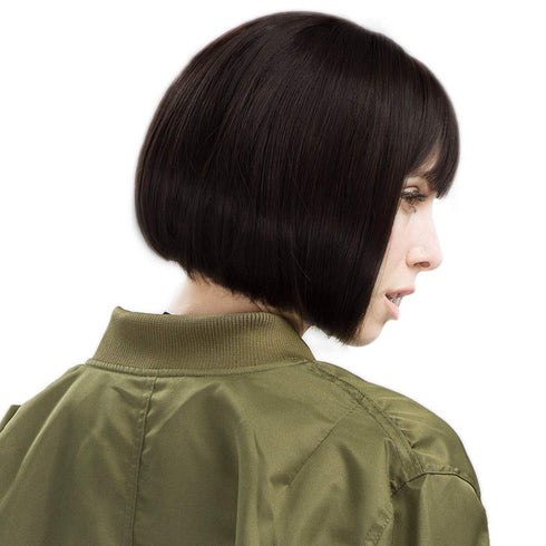 REECHO 11" Short Bob Wig with Bangs, Synthetic Hair for Women, Color: Black Brown